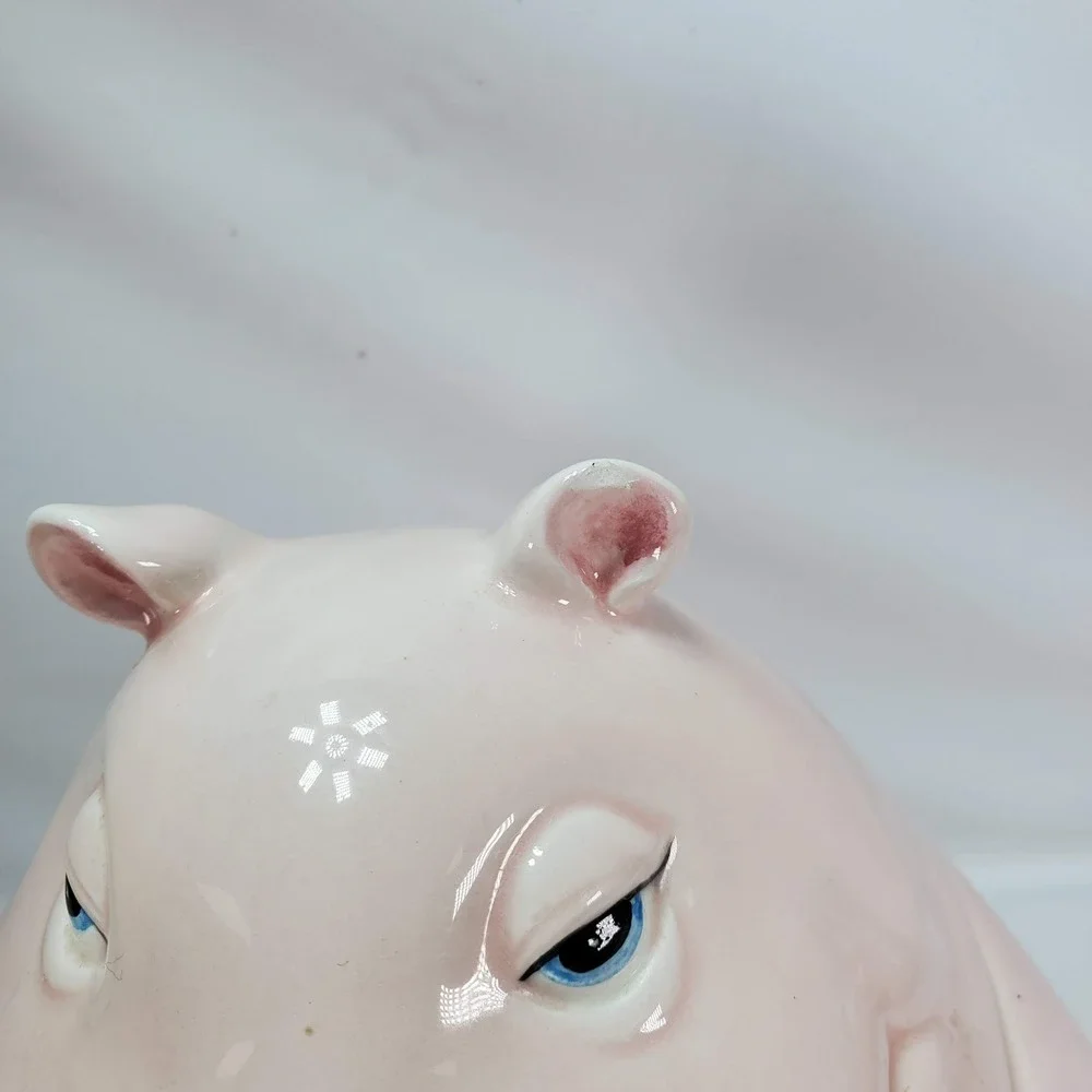 Fitz Floyd Hippo Cookie Jar Pink Vintage 1980 Japan Hand Painted Kitsch Ceramic